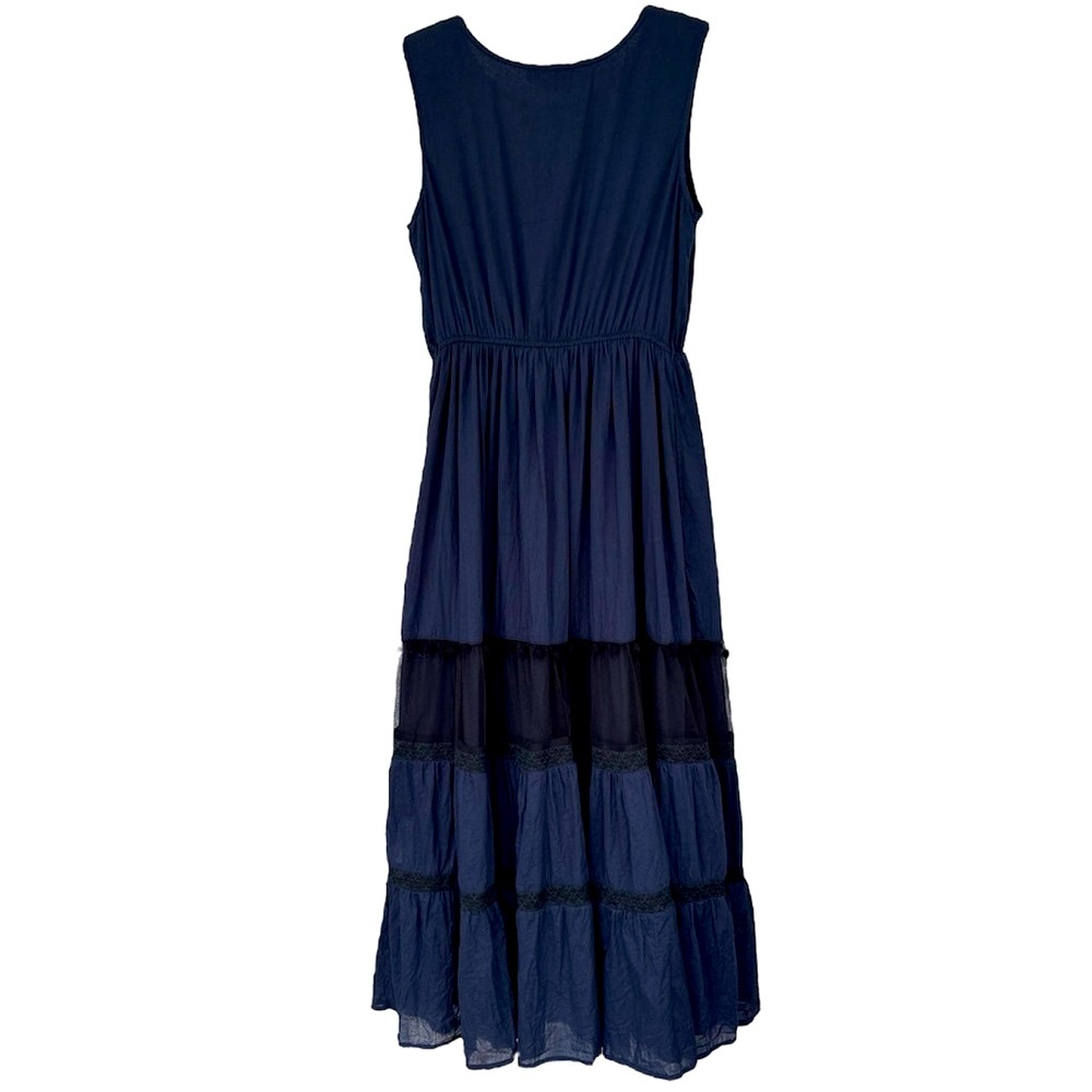 Elegant Maxi Dress Sleeveless Navy Blue Black Pom Lace Embroidered Size Large - Picture 12 of 17